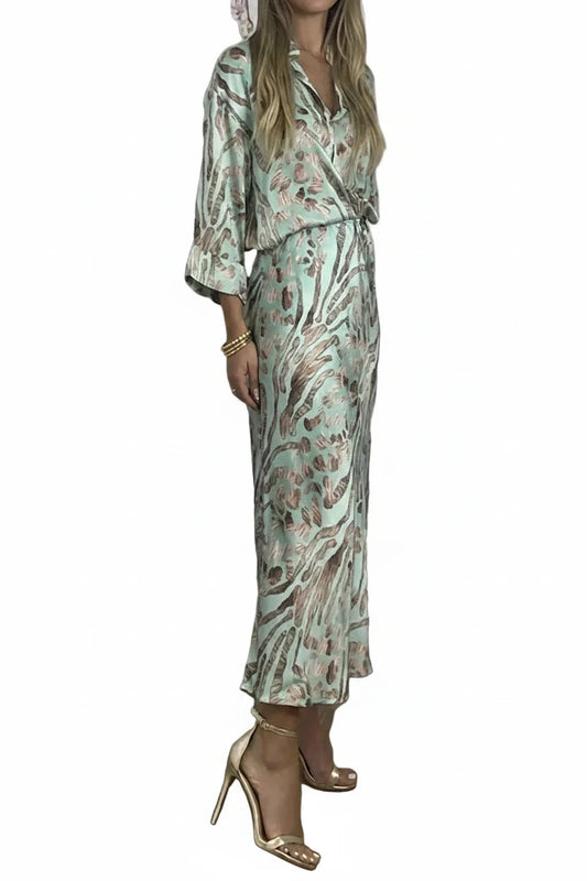 🍒Party two piece printed shirt and skirt set v-neck three quarter sleeve shirts for women high waist skirts for women two piece evening outfits female occasion clothing