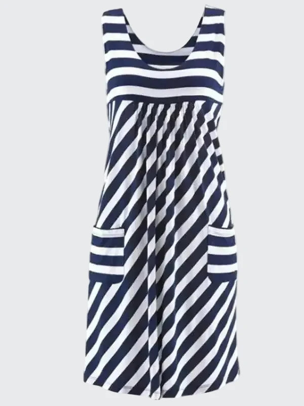 🍒Fashion striped dress vest style summer outfit with pockets loose sleeveless beach wear for women’s solid clothing for holiday casual wear  SHORELY Sweet Stripes