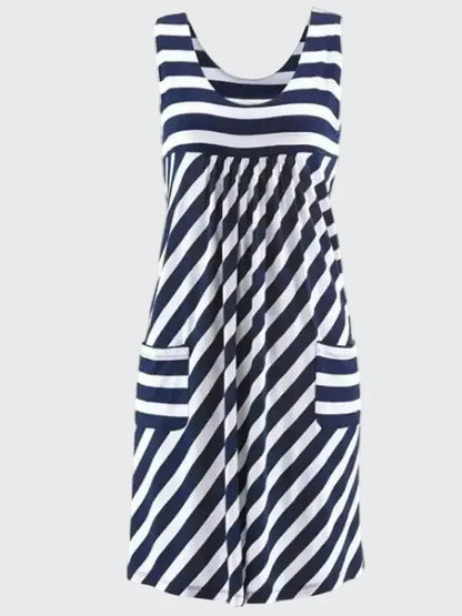 🍒Fashion striped dress vest style summer outfit with pockets loose sleeveless beach wear for women’s solid clothing for holiday casual wear  SHORELY Sweet Stripes