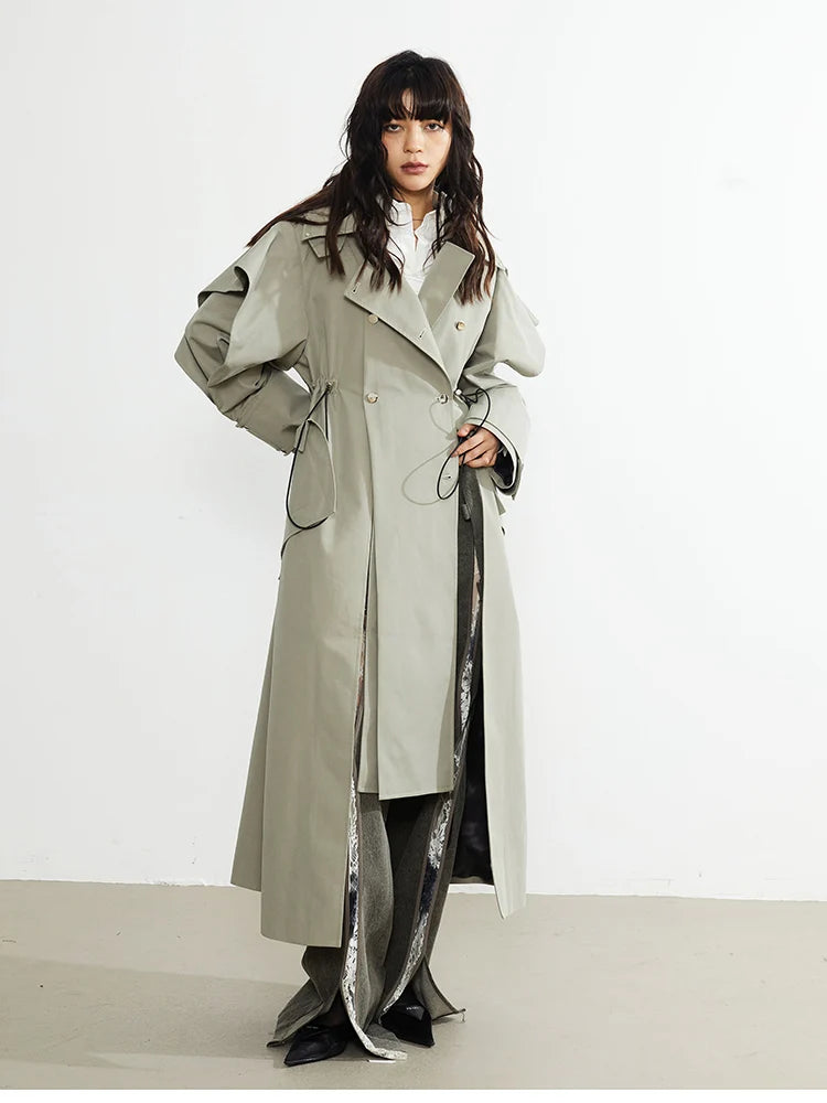 🍒Long oversized trench coat elegant ruffled outerwear for women double breasted luxury designer overcoat runway fashion  Trendy Travel Trench Classic Comfort