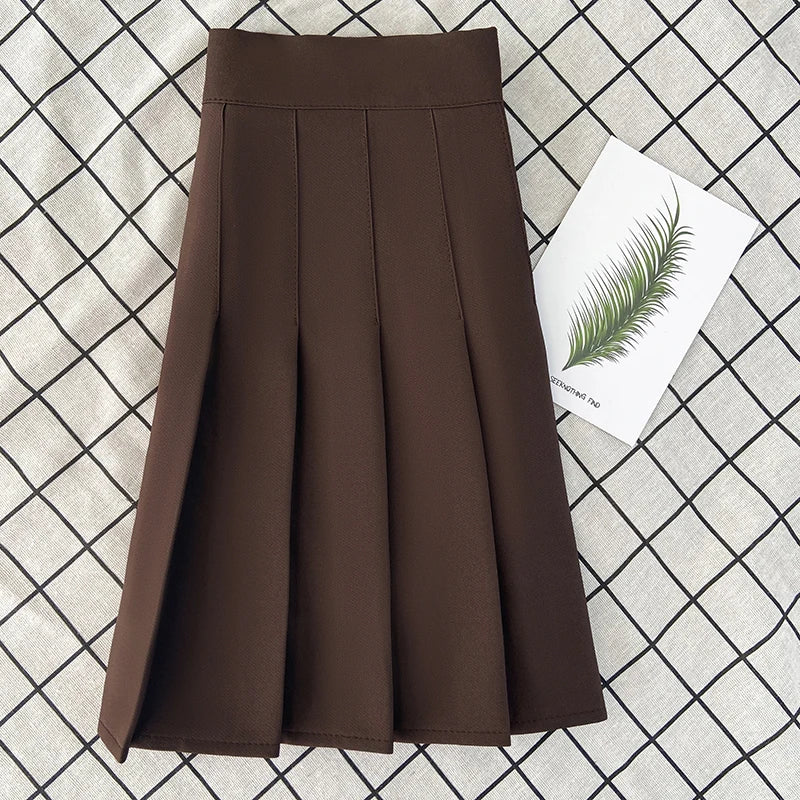 🍒Summer high waist skirt a-line short black plleated midi smart casual clothimg women female fashion wears Get These Box Pleats Boxed