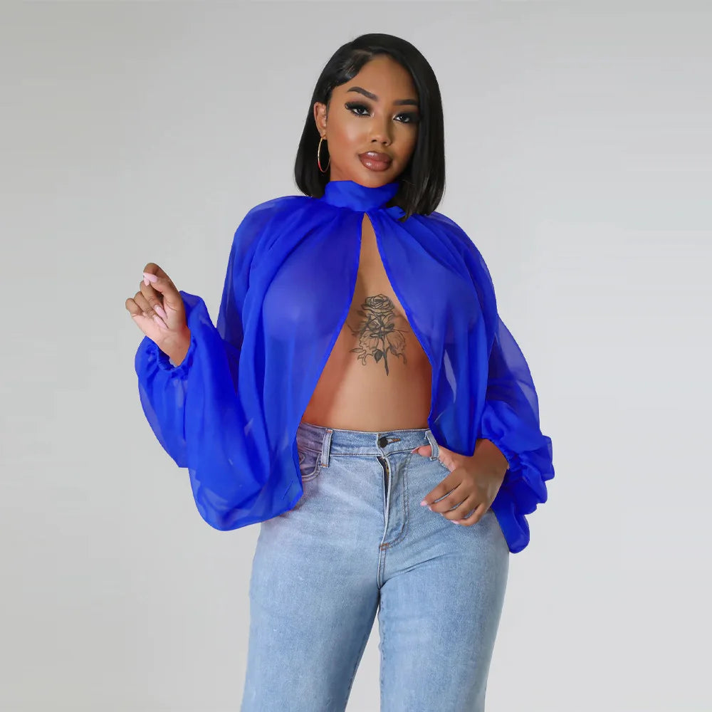 🍒Colourful chiffon blouses plus size printed front split blouse fashion batwing loose fitting see though top with puff sleeves party night club blouses shirt for women OPEN Up Your Armoire to A Cool BLOUSE