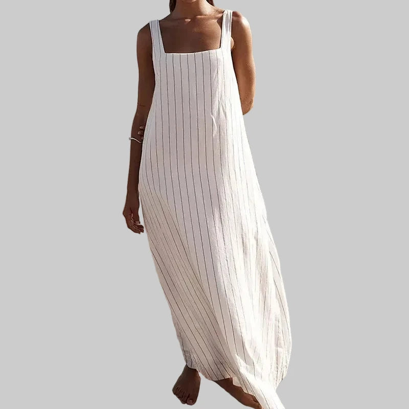 🍒Casual square maxi dress style long striped outfit wornen straps square neck beachwear clothing elegant loose sundress