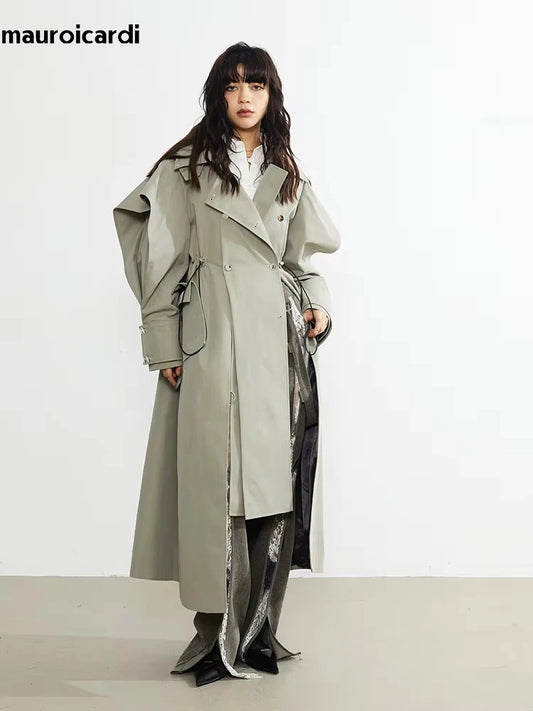 🍒Long oversized trench coat elegant ruffled outerwear for women double breasted luxury designer overcoat runway fashion  Trendy Travel Trench Classic Comfort