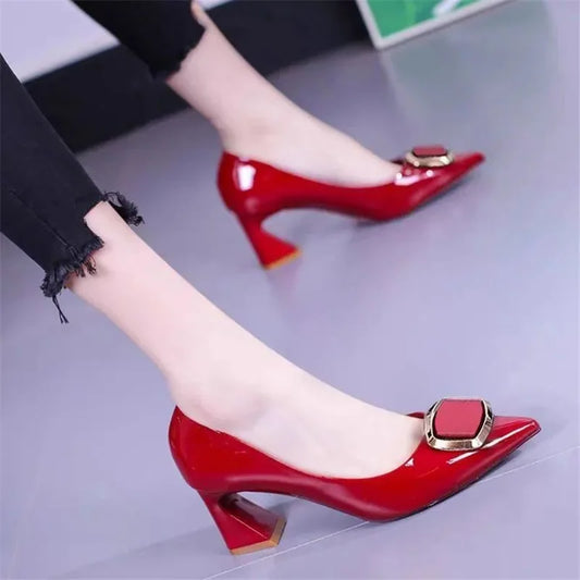 🍒Womens chunky heel pumps pointed toe shoes for women high heel footwear for occasions party shoes