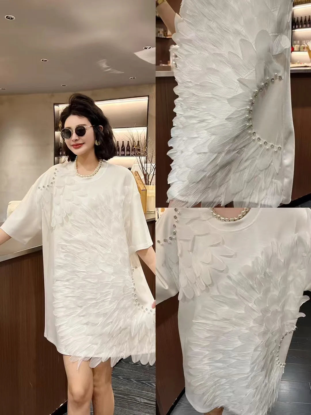 🍒Womens clothing oversize Spring summer clothing t-shirt dress 3D floral loose fashion tees unique chic super short-sleeve top Pick A Sun-flower