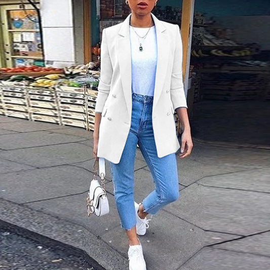 🍒Solid casual office suit jacket womens fashion wear vintage long sleeves coat spring autumn lady Jackets blazers Jacket Lapel outerwears Work It With A Blue Collar Worker