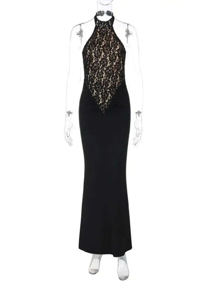🍒Lace halter dress backless black shoulderless outfit Strapless  Bodycon maxi club party occasion wear