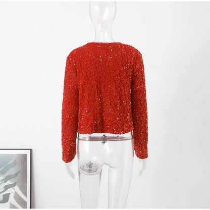 🍒Bow tie sequin dress for women long sleeve shiny mini dress female chic backless evening party dress with back bow crop sequin jacket long sleeve with satin bow front  occasion party wear