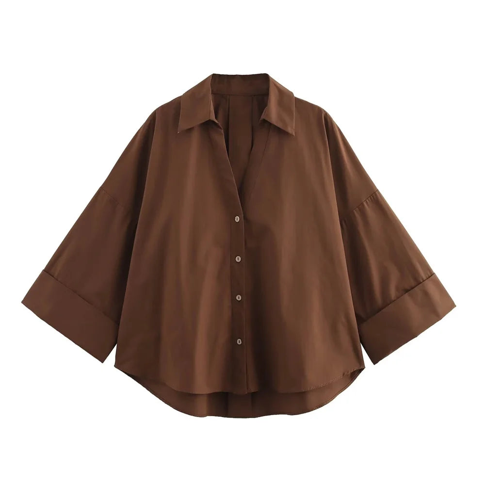 🍒 Womens oversized button - down shirt with rolled up sleeves v -neck for a chic Look smart casual clothing relaxed blouse officewear tops BATle The Day In Your WINGS