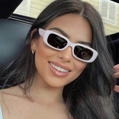 🍒Rectangle sunglasses fashion popular sun glasses for women unisex square shades white Summer traveling shades eyewear uv400 protection Shade In The Cool