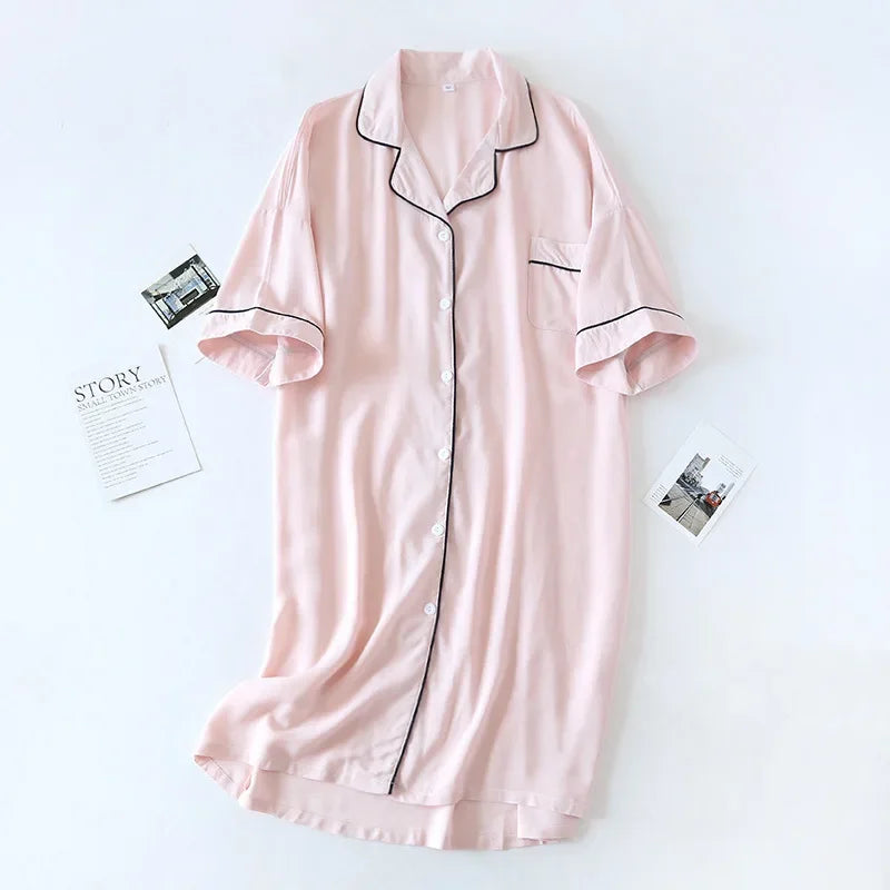 🍒Womens pyjama nightie cotton viscose comfy cardigan nightdress loose fit short sleeve nightgown floral print night wear sleep dress Comfort Cool