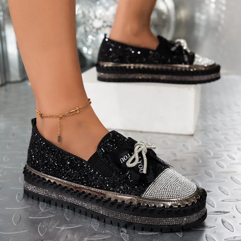 🍒Women smart casual loafer thick-Soled loafers comfortable outdoor non-slip flat shoes shiny occasion fashion slip-on Glitzy Gliders