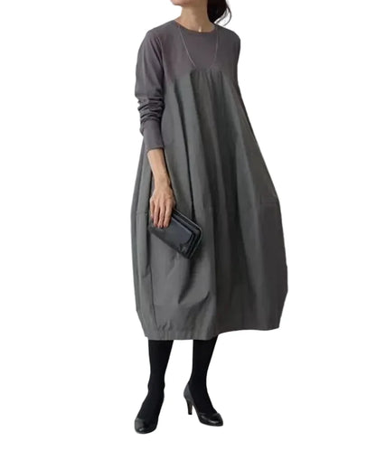 🍒Long knitted dress balloon round neck long sleeve outfits women stylish casual balloon fashion wear mixed media clothing Balloon In A Balloon