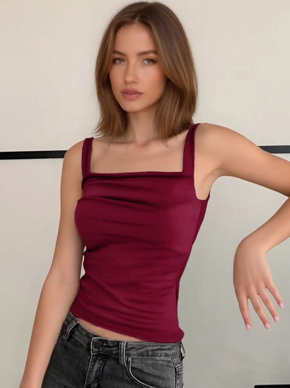 🍒Womens tank tops summer solid backless casual sleeveless camisole fashion folds design crop tops ladies clothing