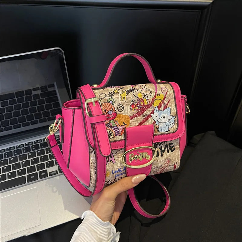 🍒Graffiti handbag/Purse women's bag designer luxury shoulder bag lu leather ladies messenger bag pink crossbody bag casual bag  No Word Of A Lie This GRAFFITI Bag CAN Be Yours
