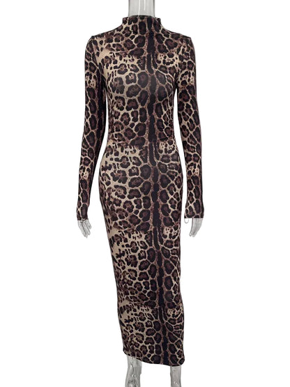 🍒Red striped long dress womens bodycon turtle neck zebra print mesh outfit clubwear party occasion wear clothing                       Catwalk Your Tiger