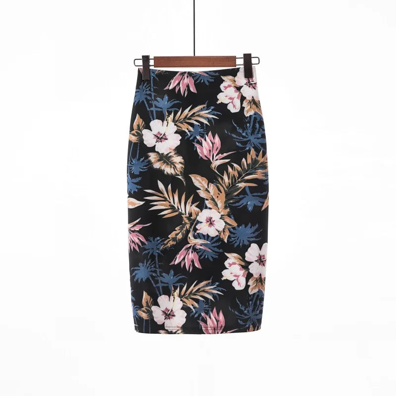 🍒 flower print pencil skirt bodycon slim midi skirt short floral print fashion smart casual women feminine clothes
