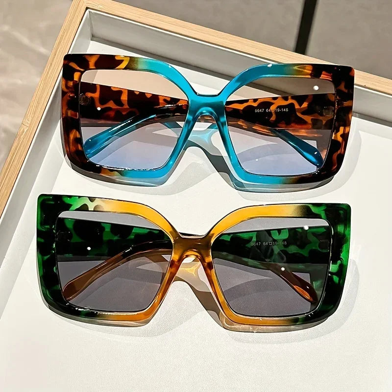 🍒Large frame sunglasses womens unisex fashion shades square versatile contrasting colour simple uv400 protection glasses trendy shades for women Look Cool Square