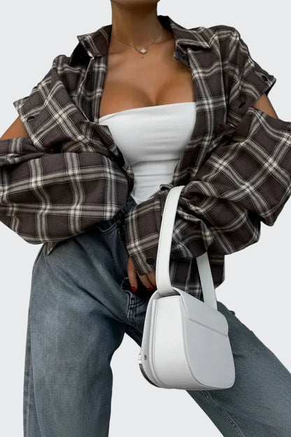 🍒Women's spring shirt Jacket checkered short-sleeved pocket retro luxurious chic trendy minimalist fashion check blouse designer comfy style clothing Dont Be Stale Mate Get This Checkers