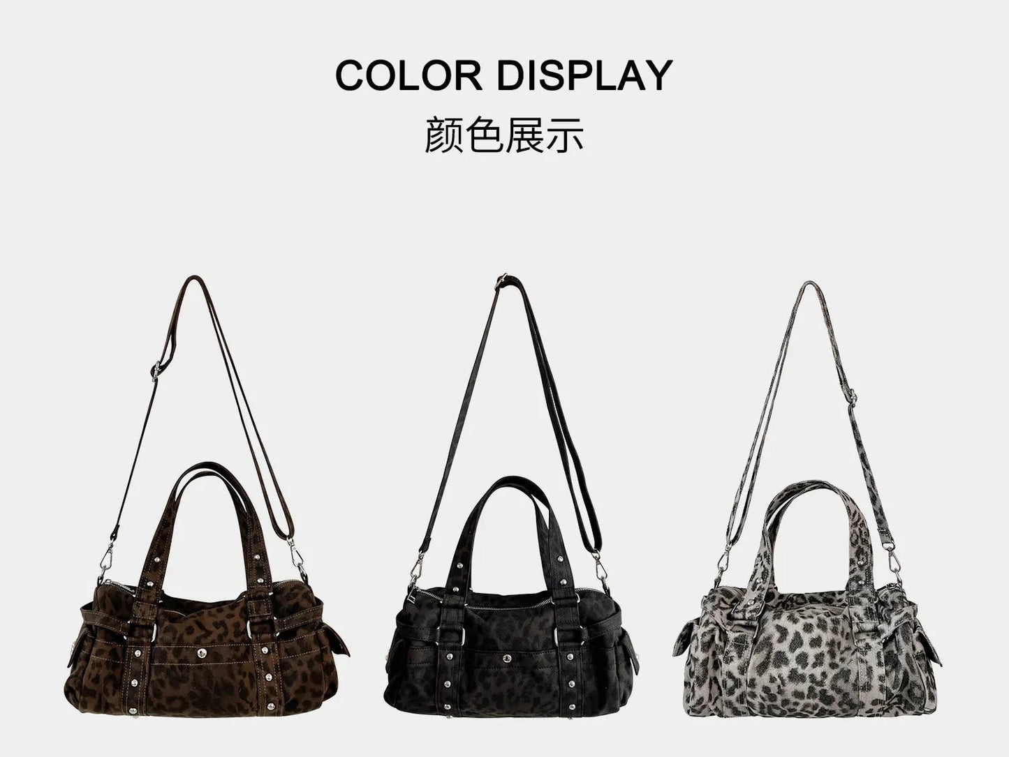 🍒Vintage leopard handbag rivet bag motorcycle barrel shaped crossbody bag boston casual female shoulder fashion totes  Jump On This Animal Its Barrels Of Fun
