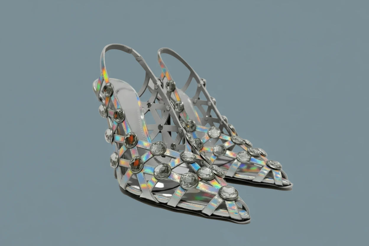 🍒crystal sandal shoe breathable hollow crystal gem cross design high heels fashion pointed toe pumps for women slip on stiletto party occasion shoes 'Casion Crystal Cross Cool