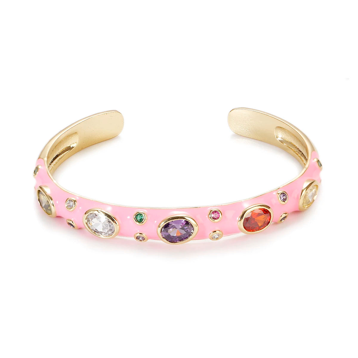 🍒Luxury zircron stone bangle colour crystal bracelet gold color for women summer classic pink oil drip jewlery thin cuff bracelets rhinestones gifts for women