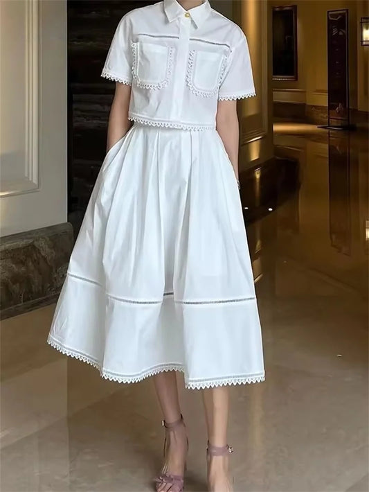 🍒Summer shirt for women smart casual wear beading short sleeve crop top button up shirt beach party wear summer party wear holiday clothes (matching skirt also available) White Their When You Need It