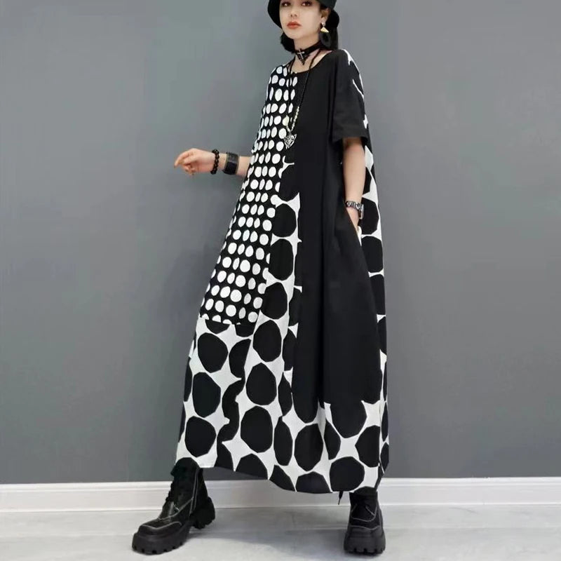🍒Polka dot fashion summer clothing plus size for woman pullover dress a-line loose fit chic casual wear Spot the Spots