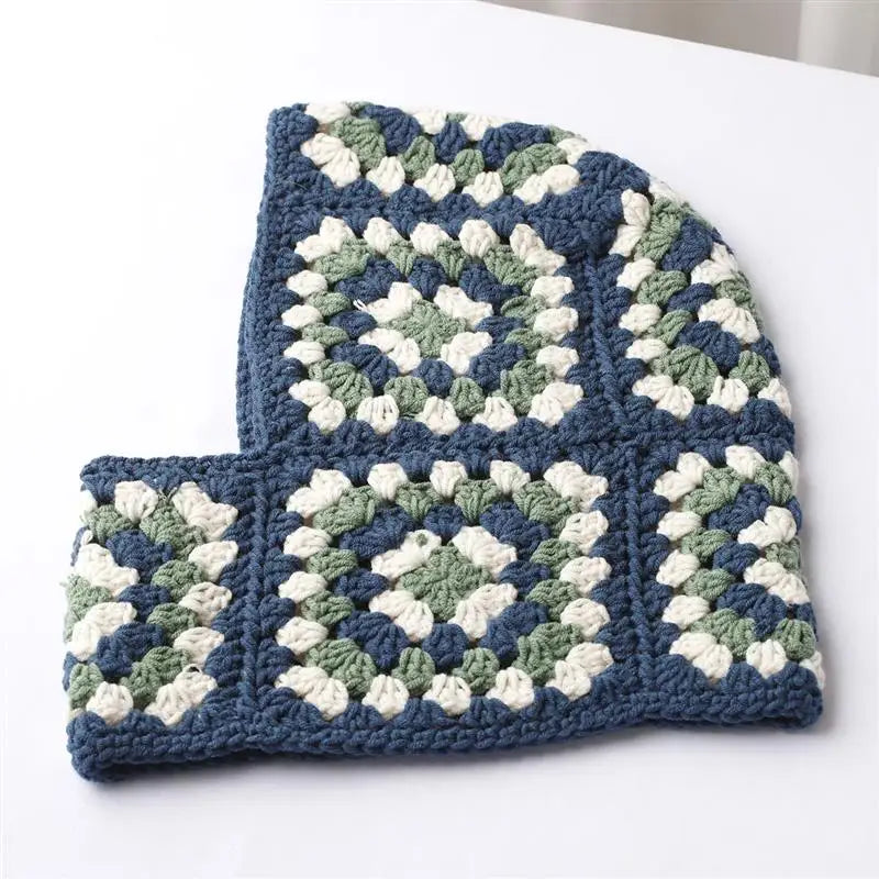 🍒Stylish balaclava hat for adults autumn winter knitted Hats for women handmade unique neck gaiter neck warmer retro knitwear fashion warm ear protection black and white grid hood KNIT this PEARL Into Your Hat Wardrobe