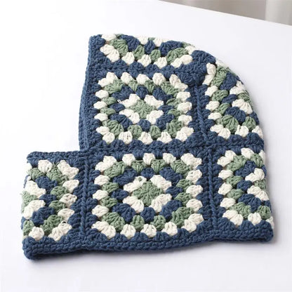 🍒Stylish balaclava hat for adults autumn winter knitted Hats for women handmade unique neck gaiter neck warmer retro knitwear fashion warm ear protection black and white grid hood KNIT this PEARL Into Your Hat Wardrobe