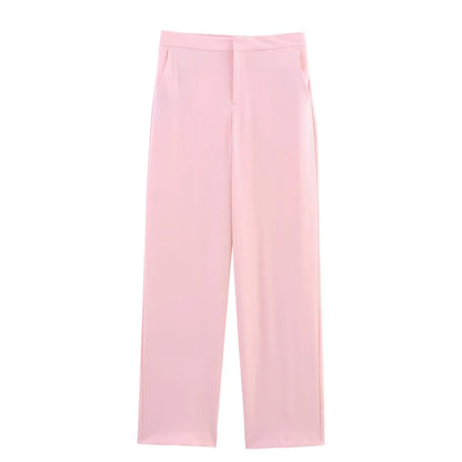 🍒Women's pink blazer sets lapel  collar long sleeve coat jacket single-breasted and chic pocket zip pants high waist party occasion wear Floss In Candy