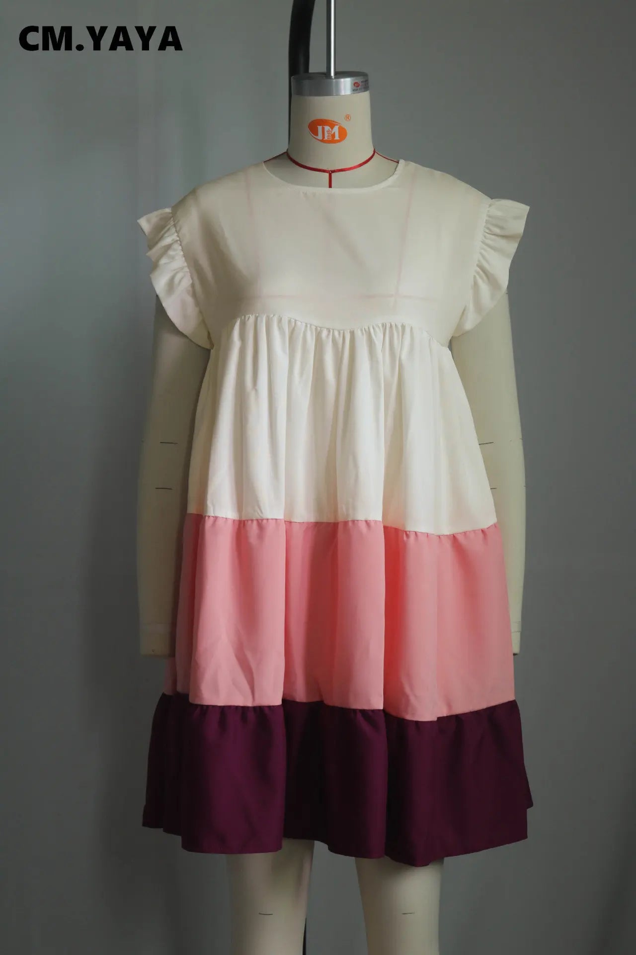 🍒Patchwork ruffle dress short sleeve big swing smock babydoll dress wide stripe chic fashion dresses Get Smitten With A Smock