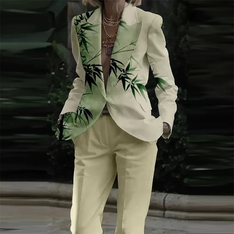 🍒Womens casual suits two piece loose pants set womens lapel long sleeve jacket and trouser set floral fashion pattern print outfit  Look Like Your On A Shoot In A Fruity Suit