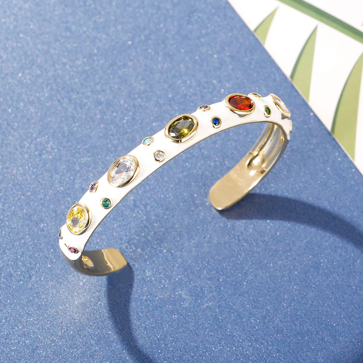 🍒Luxury zircron stone bangle colour crystal bracelet gold color for women summer classic pink oil drip jewlery thin cuff bracelets rhinestones gifts for women