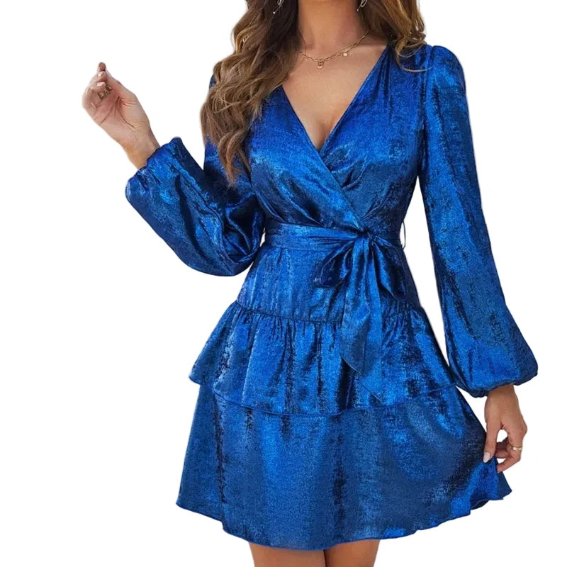 🍒Long sleeve dress solid colour ruffle outfits women layered evening cocktail clothing vacation fashion prom party occasion wear TASTEFUL RUFFle PUFF sleeve