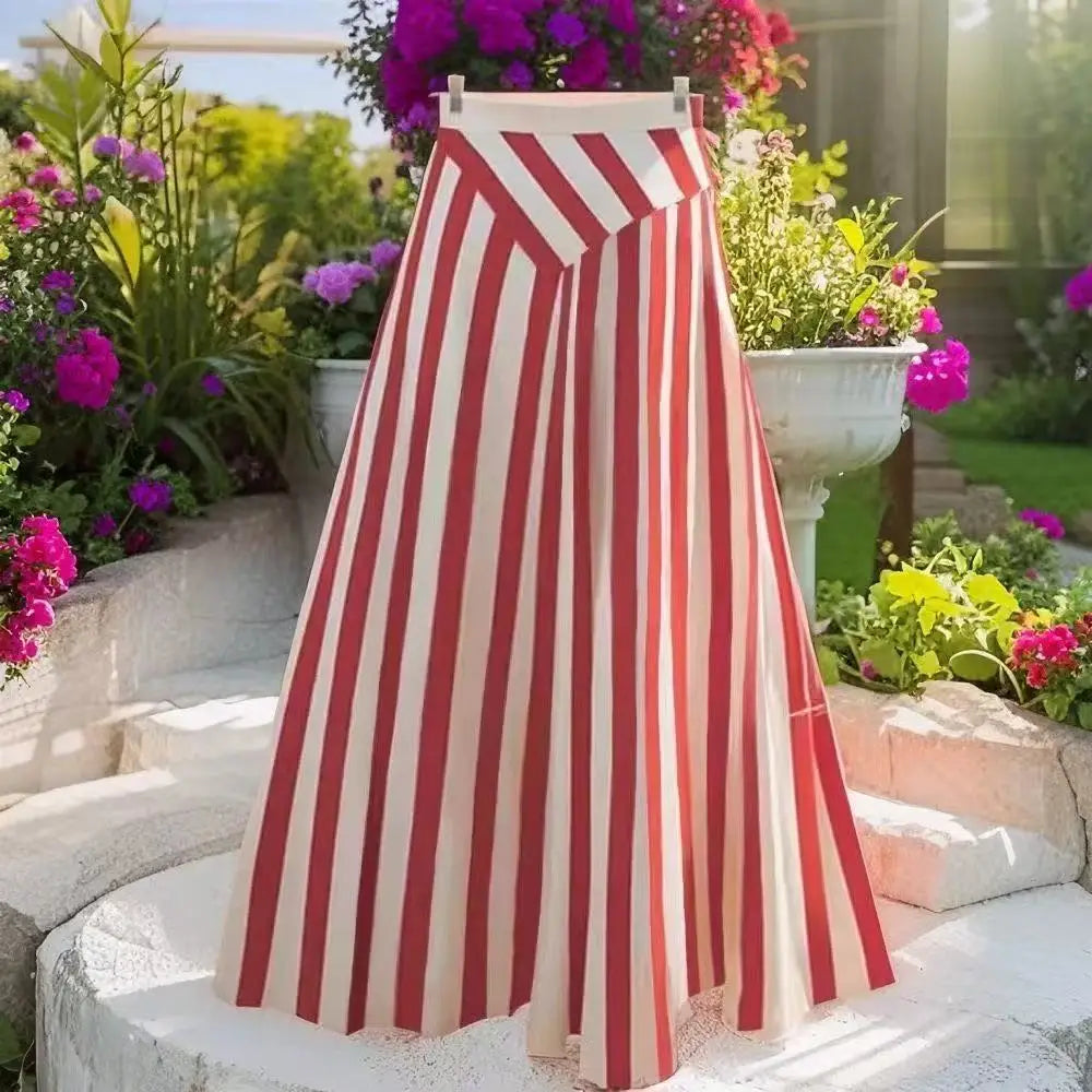 🍒French a line skirt striped high end exquisite hepburn midi skirt elegant smart casual wear women Office wear occasion wear Feel Candy In Stripes