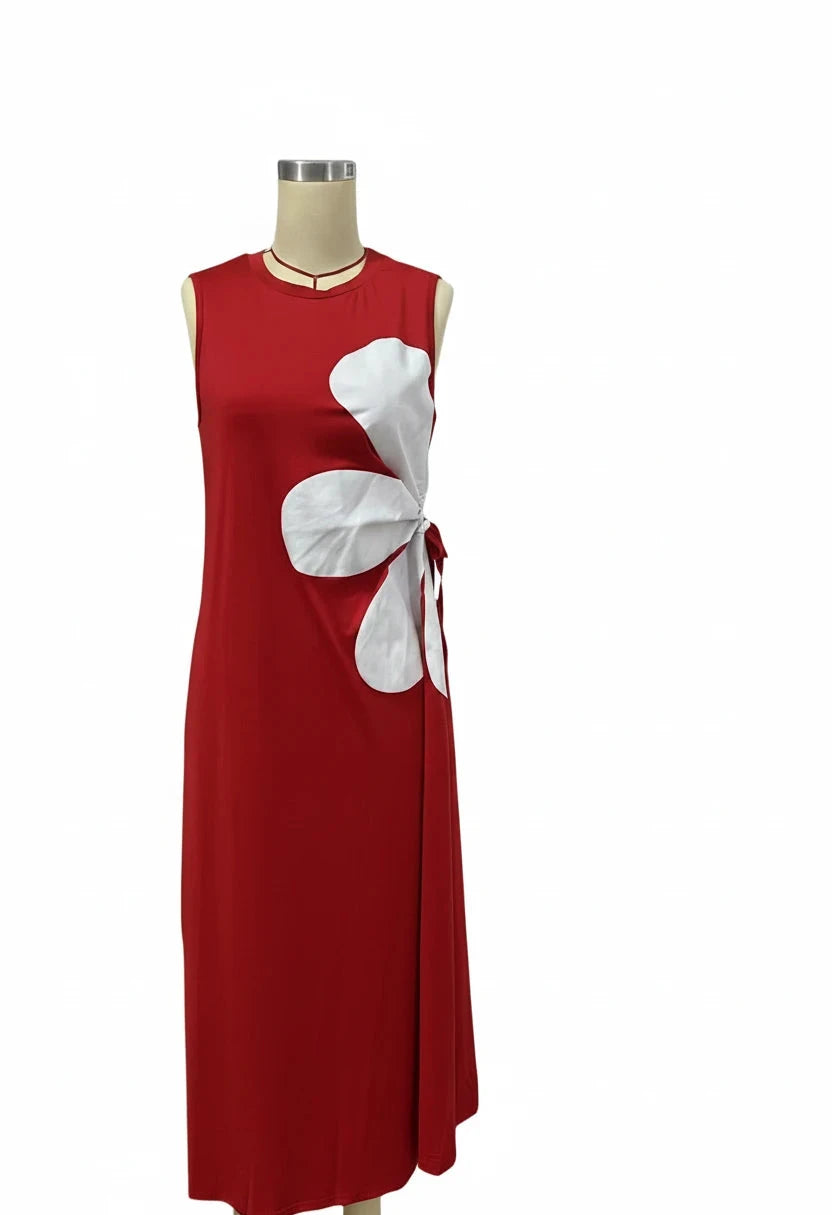 🍒Floral placement dress sleeveless summer fashion for women floral outfit printed waist hollow out maxi dress female casual wear holiday wear beach party clothing Sleeveless Back zipper vacation wear  Be A flower Girl On The Side