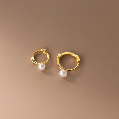 🍒925 Sterling silver fashion earrings pearl huggies natural pearl hoop earrings for women daughter wedding jewellery simple style Get This Gift Got