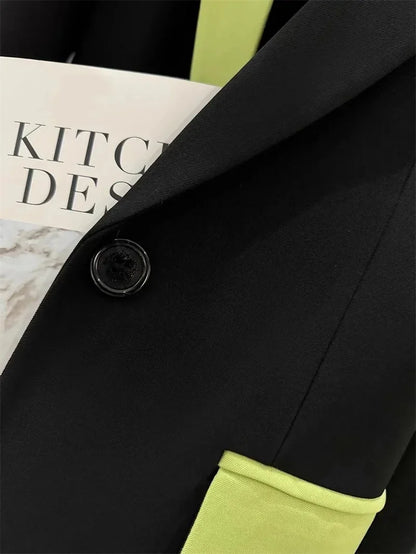 🍒Fashion blazer jacket spring autumn long sleeves black jacket contrast patchwork office cothes for women outerwear smart casual suit coat female chic fashion   Turn Up In Your Contrast