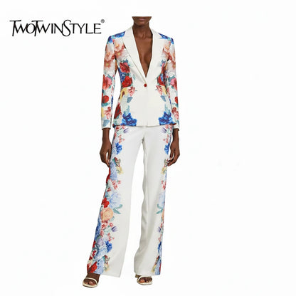 🍒Printed two piece pant set for women lapel long sleeves jacket  blazer and high waist wide leg trouser set floral fashion occasion wear party wear  keep aSIDE of FLORAL and SUITs