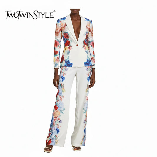 🍒Printed two piece pant set for women lapel long sleeves jacket  blazer and high waist wide leg trouser set floral fashion occasion wear party wear  keep aSIDE of FLORAL and SUITs