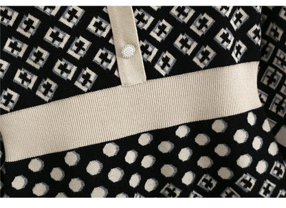 🍒Vintage knitted dress long sleeve mini o-neck autumn/winter Jacquard a-line outfits slim fit smart casual womens clothing breathable viscose Value Vintage