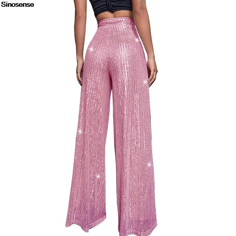 🍒High waist sequin flare pants sparkle loose casual wide leg trousers bell bottom trousers glitter clubwear party wear  Alls Flare In Glitz And Glam
