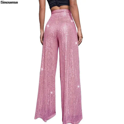 🍒High waist sequin flare pants sparkle loose casual wide leg trousers bell bottom trousers glitter clubwear party wear  Alls Flare In Glitz And Glam