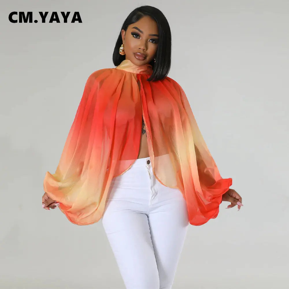 🍒Colourful chiffon blouses plus size printed front split blouse fashion batwing loose fitting see though top with puff sleeves party night club blouses shirt for women OPEN Up Your Armoire to A Cool BLOUSE