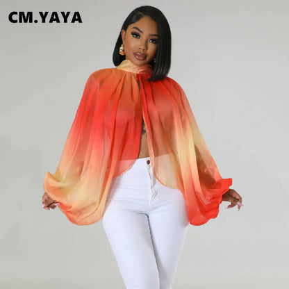🍒Colourful chiffon blouses plus size printed front split blouse fashion batwing loose fitting see though top with puff sleeves party night club blouses shirt for women OPEN Up Your Armoire to A Cool BLOUSE