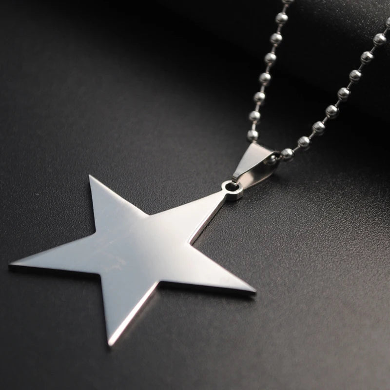 🍒Titanium stainless steel star pendant necklace creative star men/Women gift party Jewellery smart casual jewellery Slick Silver Star