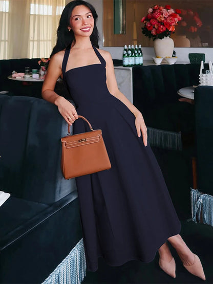 🍒Elegant midaxi dress high waist  sleeveless summer outfit long  backless halter dress feminine clothing party wear fashion