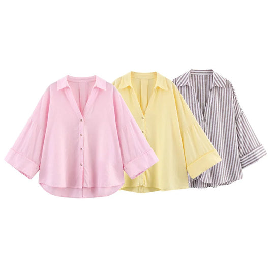 🍒Summer three quater sleeve shirt three quarter sleeve women's refreshing blend loose blouse tops simple casual shirt Y2K fashion Relax In Relaxed Classics